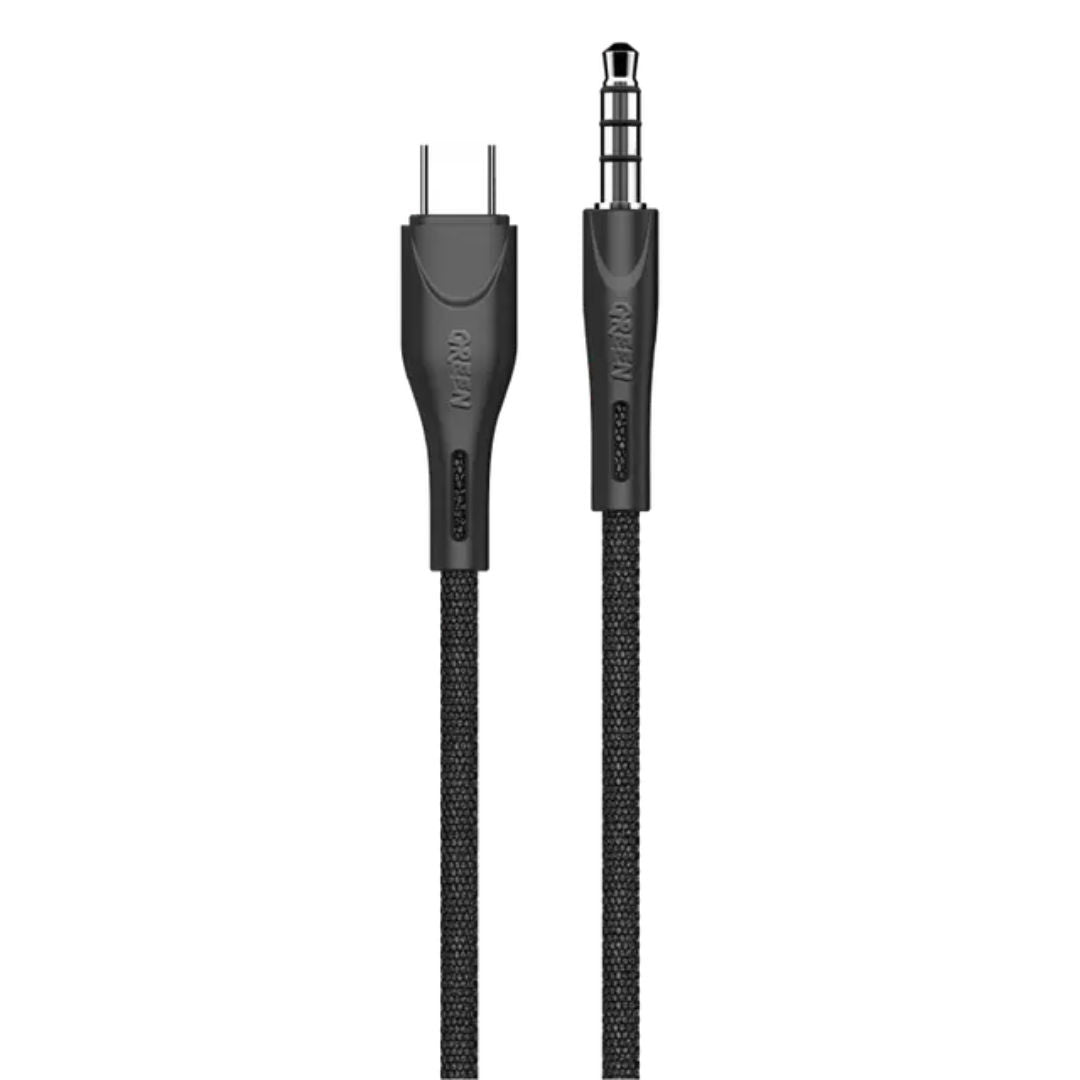 Green Lion 3.5mm AUX to USB-C Audio Cable, 1.2M, 2.4A, High-Quality Sound, Black