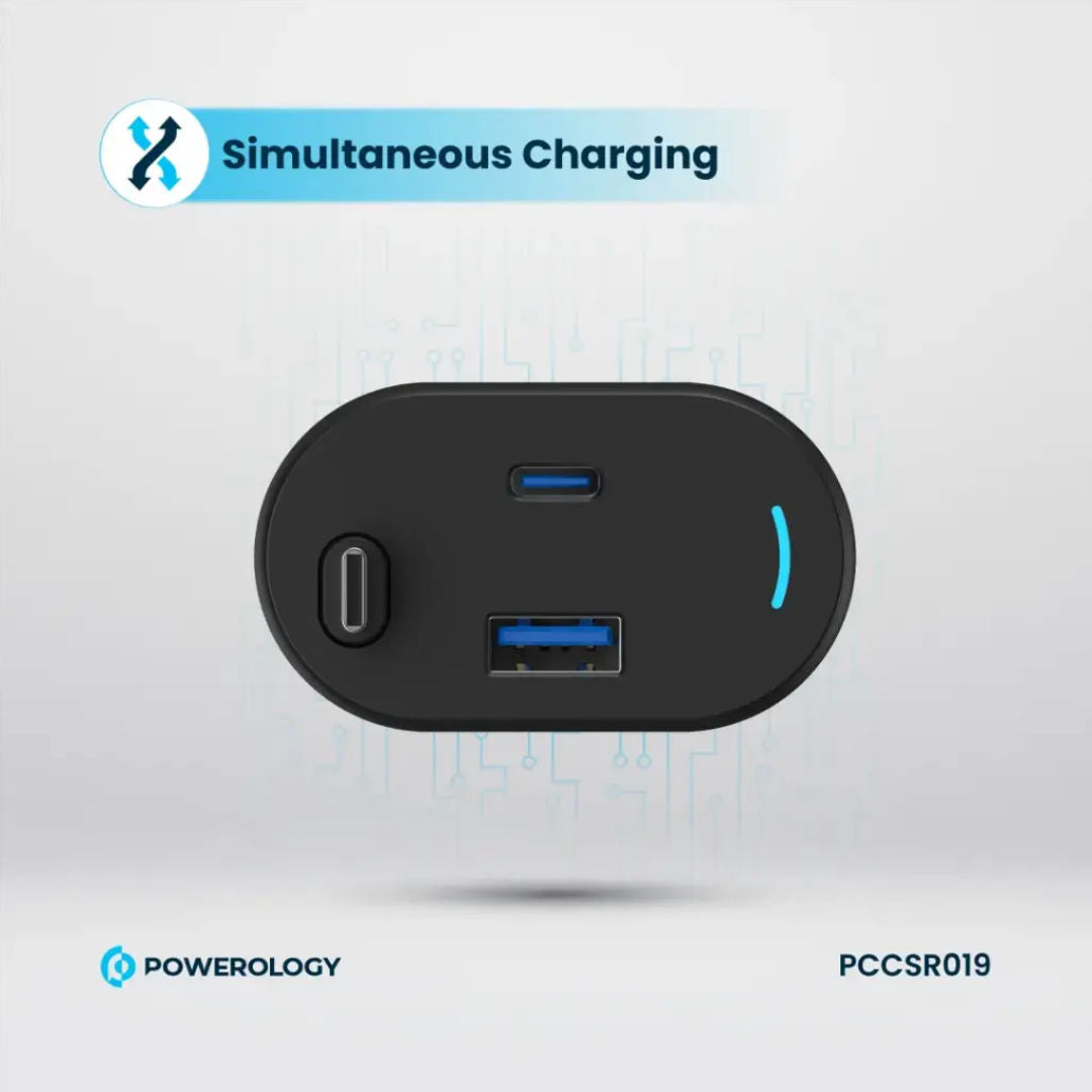 Powerology Type-C Retractable Car Charger 103W, Black