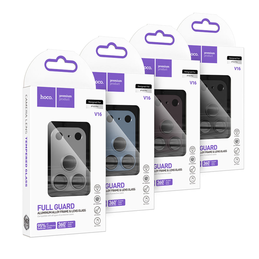 Hoco V16 Armor Metal Integrated Lens Glass for iPhone 18 Pro, 3D Full Coverage, Aluminum Alloy Protection