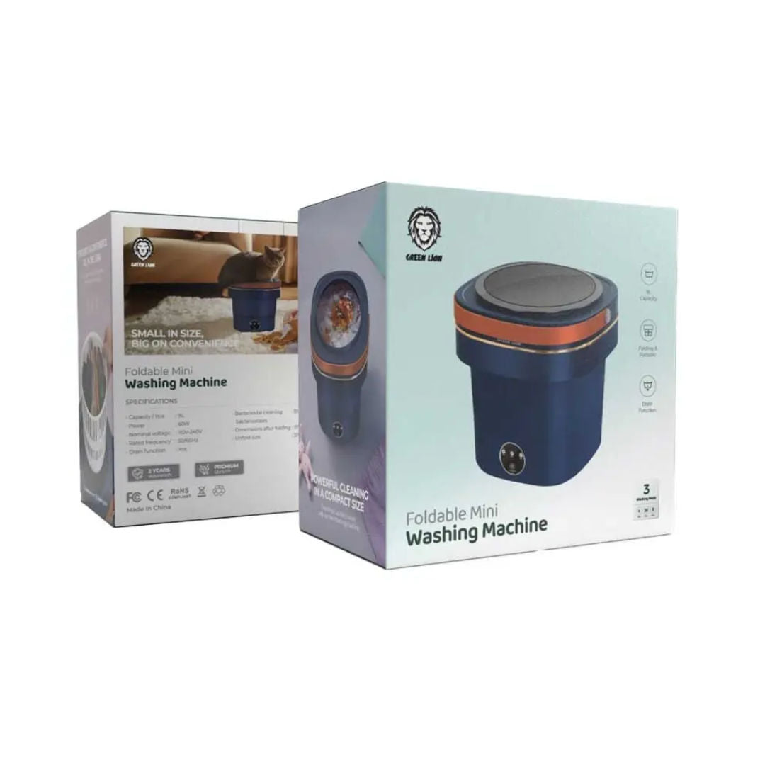 Green Lion Foldable Mini Washing Machine 9L, 60W, Portable Compact Washer for Travel & Home, Blue
