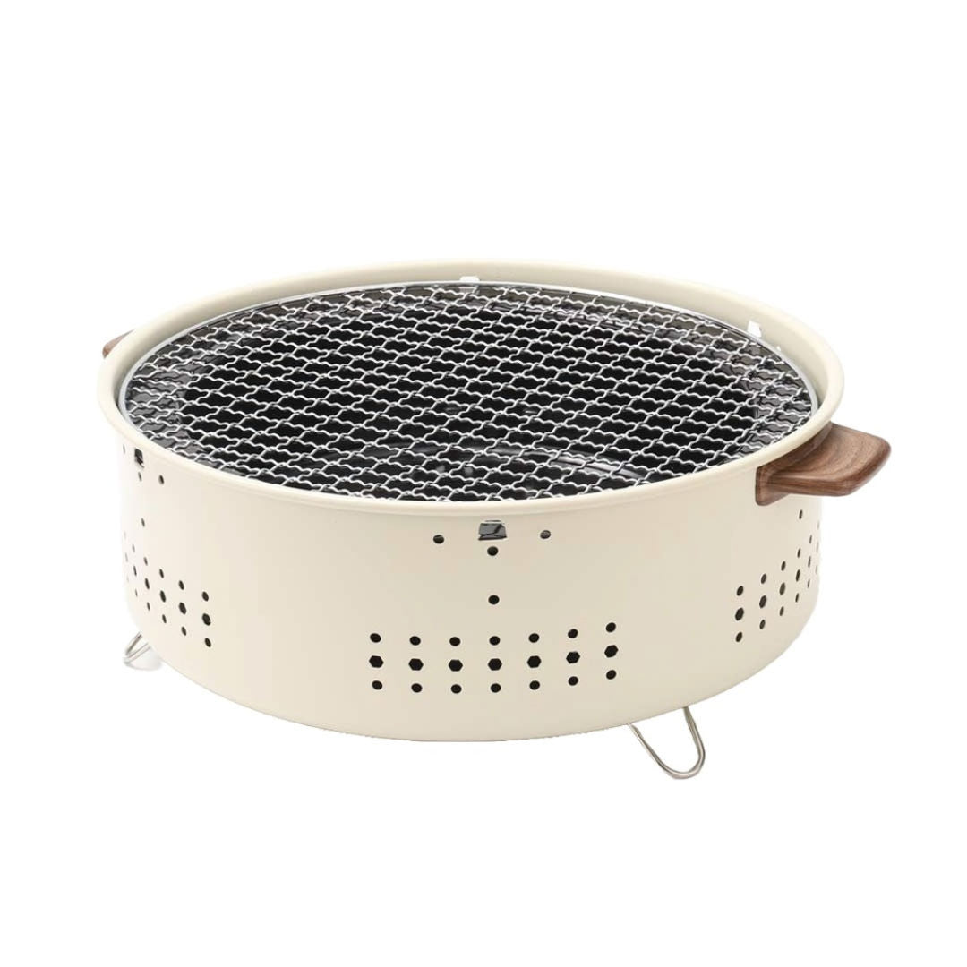 Porodo Lifestyle Camping Mini Outdoor Round BBQ/Charcoal Grill, Light Brown
