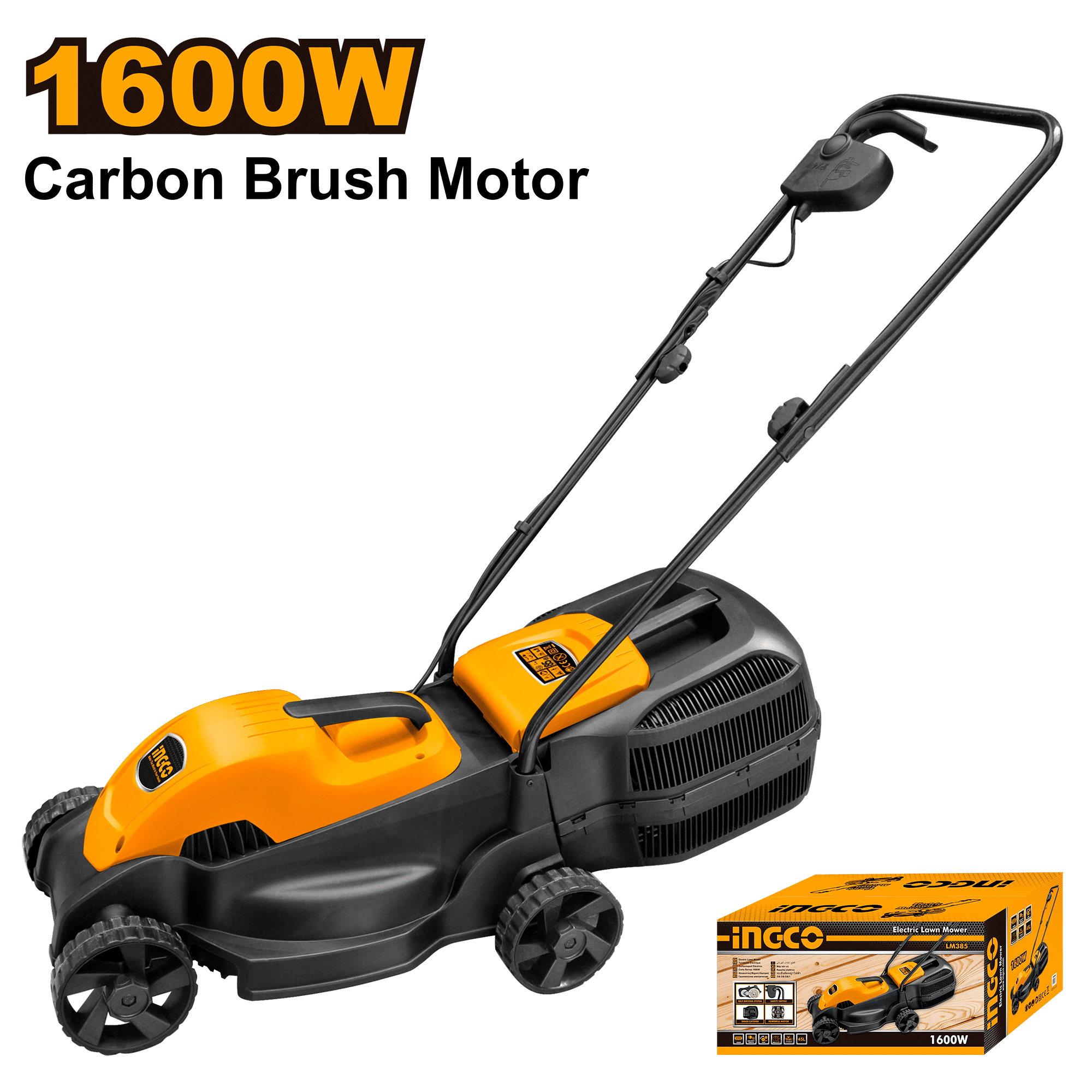INGCO Electric Lawn Mower 1600W 380mm Cutting Width Grass Cutter