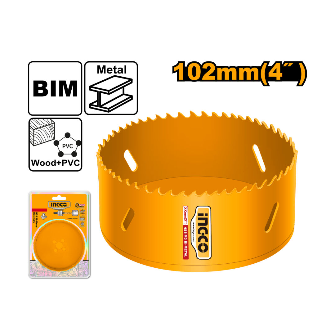 INGCO HSS Bi Metal Hole Saw, 102mm – 38mm Depth