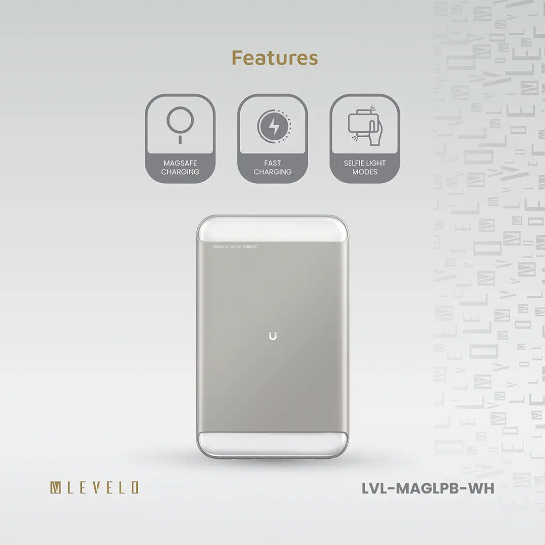 Levelo MagLight Portable Power Bank 8000mAh, Rear & Selfie Fill Light