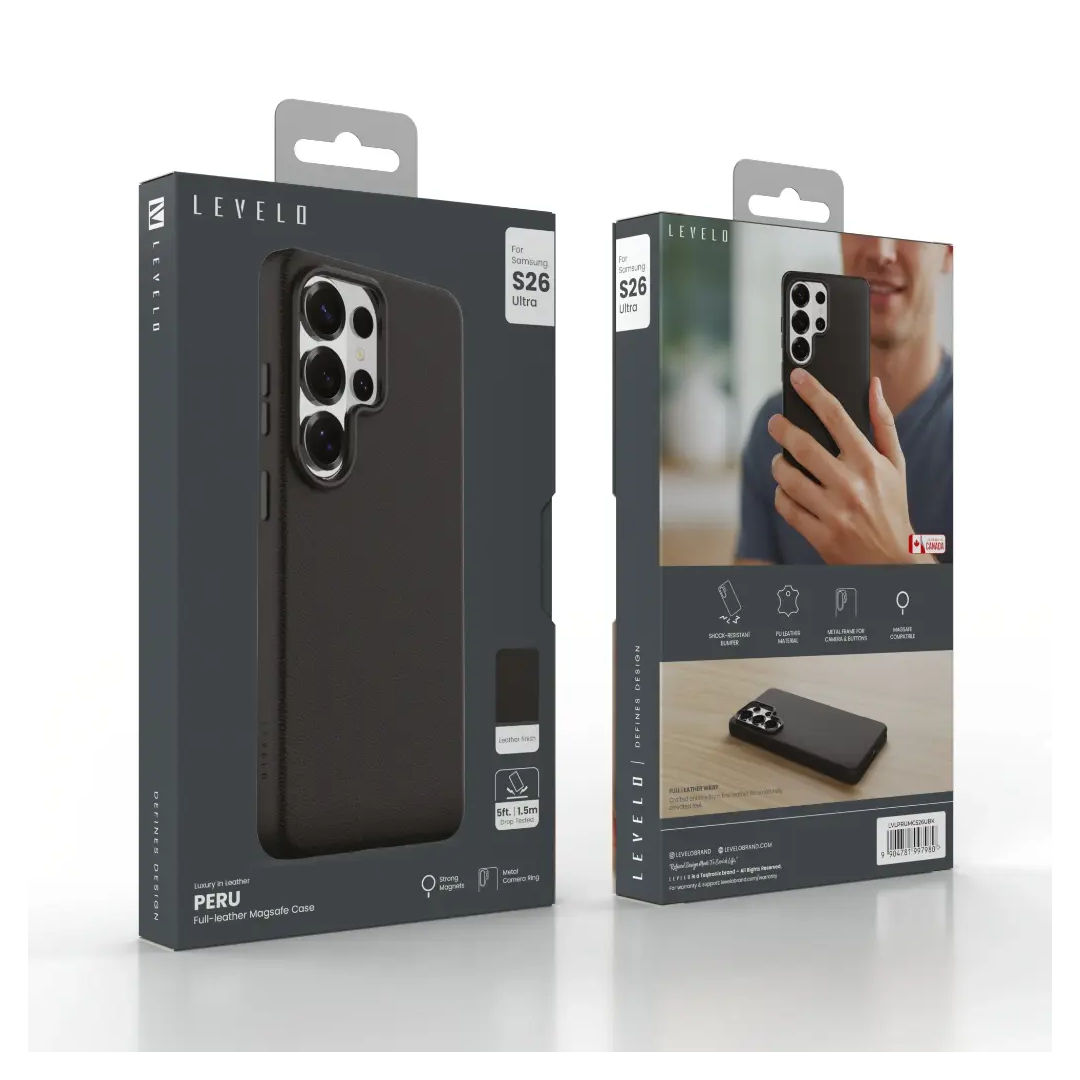 Levelo Preu Full-Leather MagSafe Case for Samsung Galaxy S26 Ultra, Black