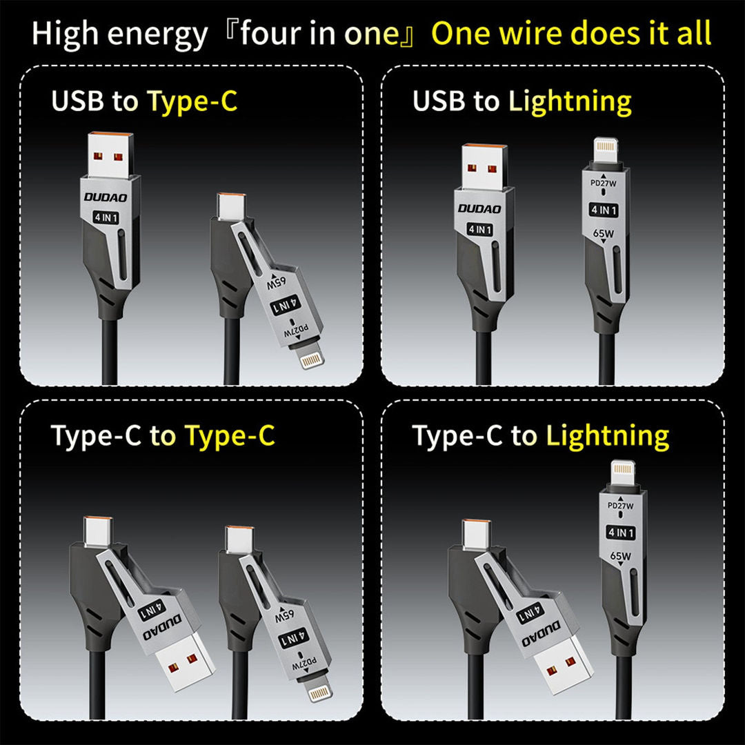 DUDAO L20PRO-B 4in1 Spring Charge Cable 65W