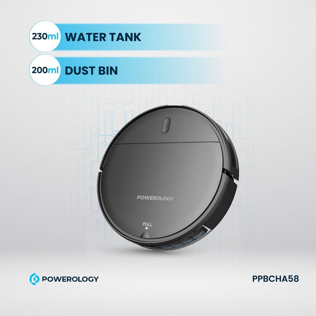Powerology Smart Robovac Vacuum & Mop, Wi-Fi Control, Black
