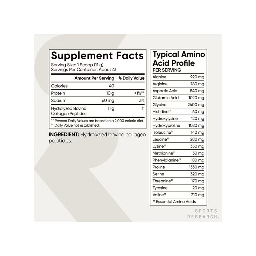 Sports Research Collagen Peptides Powder, Unflavored, Hydrolyzed Collagen