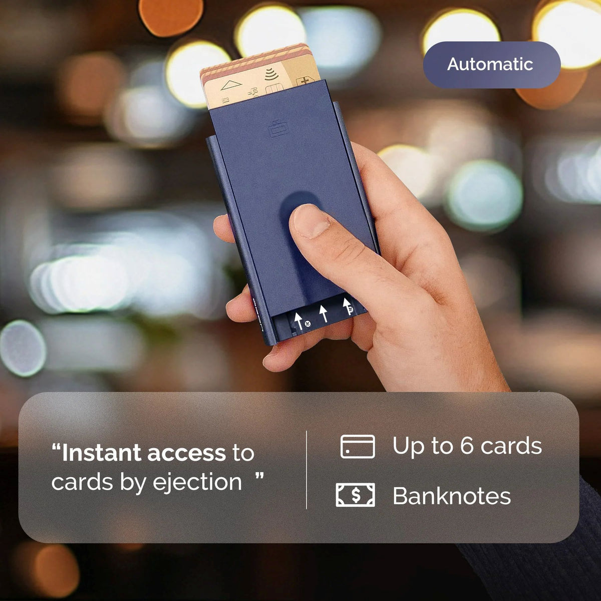 Ogon Automatic Slider Card Holder, Navy Blue