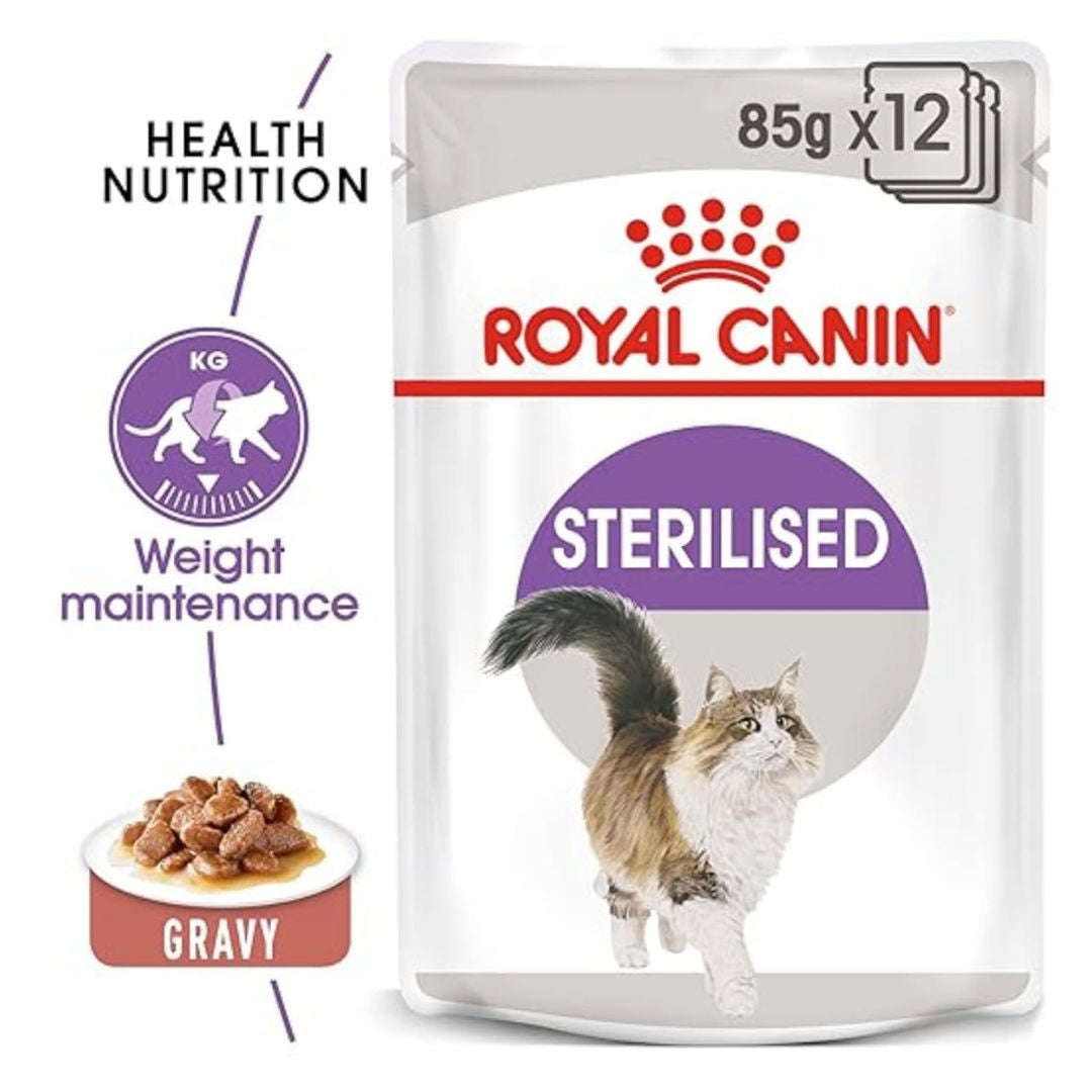 Royal Canin Sterilised Gravy Wet Cat Food, For Adult Sterilised Cat, 12x85g Pouches