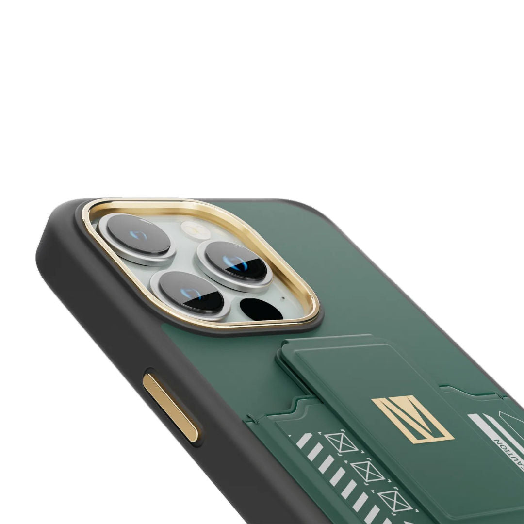 Levelo Morphix Gripstand Case With Cardholder For iPhone 15 Pro, Green