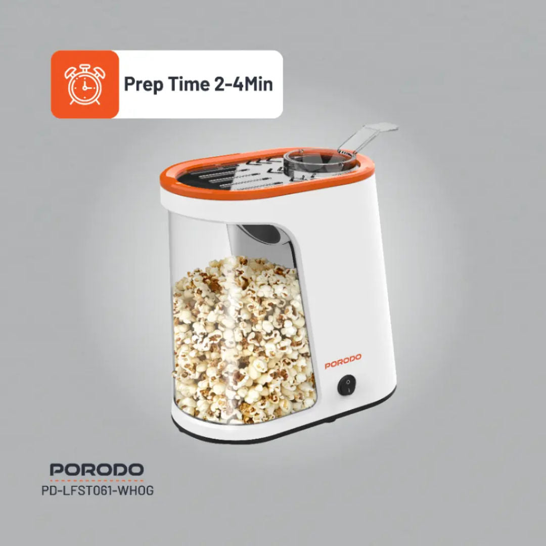 Porodo Lifestyle Air-Popped Popcorn Maker, White/Orange