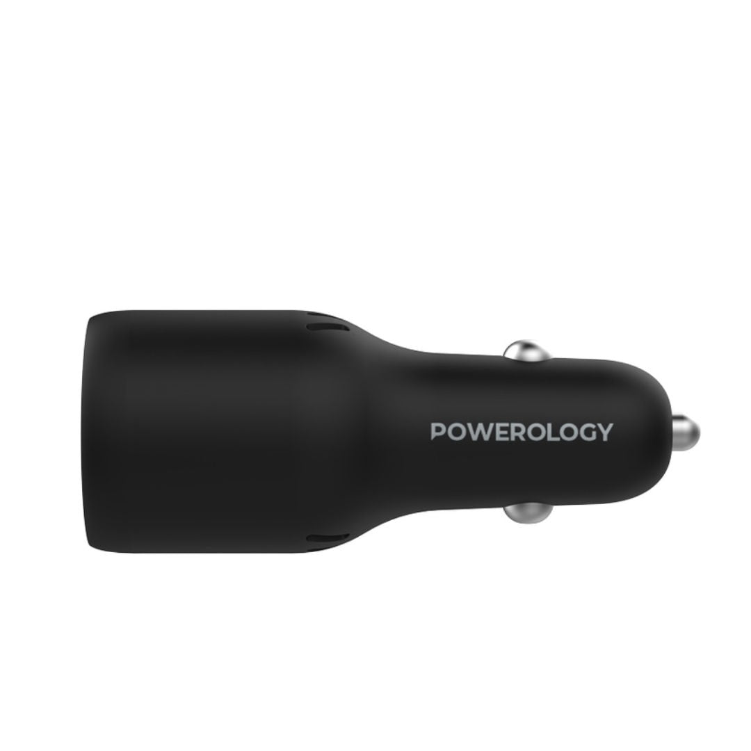 Powerology 65W PD + QC3.0, LED Dual Ports Car Charger, Black