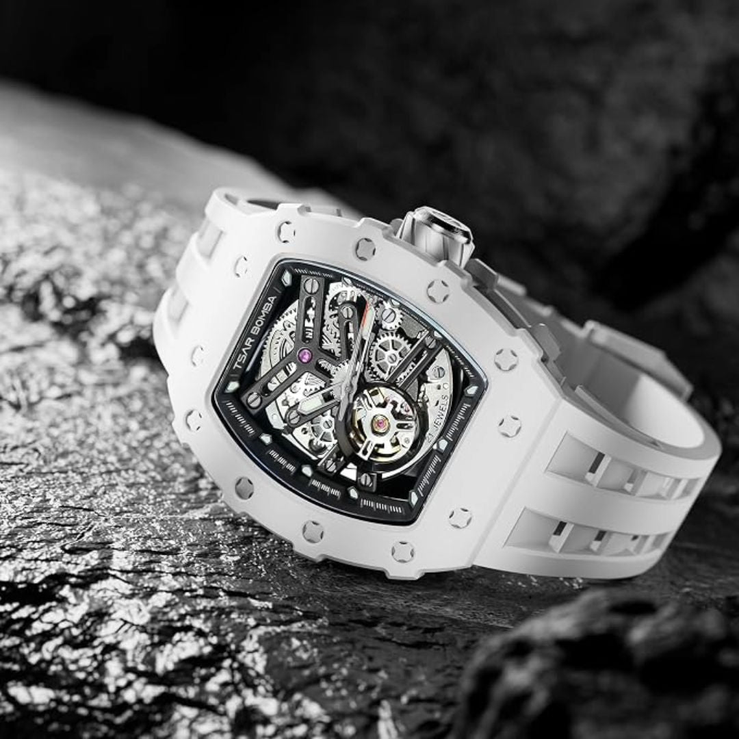 TSR Bomba Men's Automatic Tonneau White Case White Silicon Watch