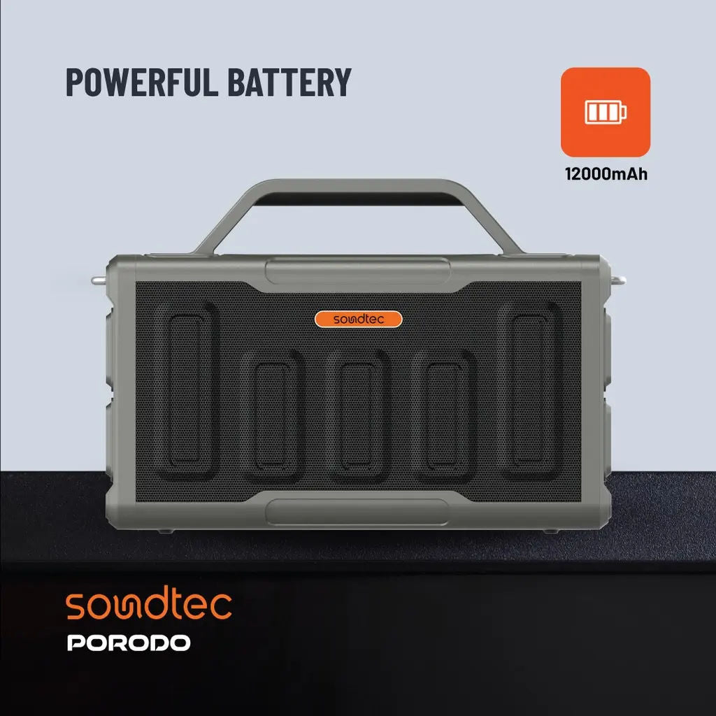 Porodo Soundtec Surge 2.2 Channel Party Speaker 100W, 120W Peak, Bluetooth 5.0, RGB Lights & Power Bank, Black