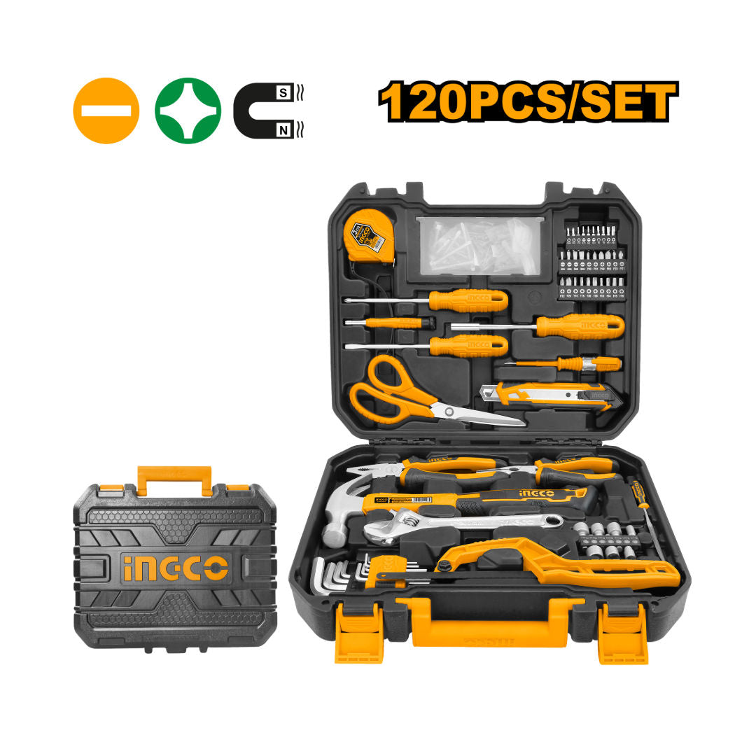 INGCO 120-Piece Household Hand Tool Kit, Complete DIY & Repair Set with BMC Case