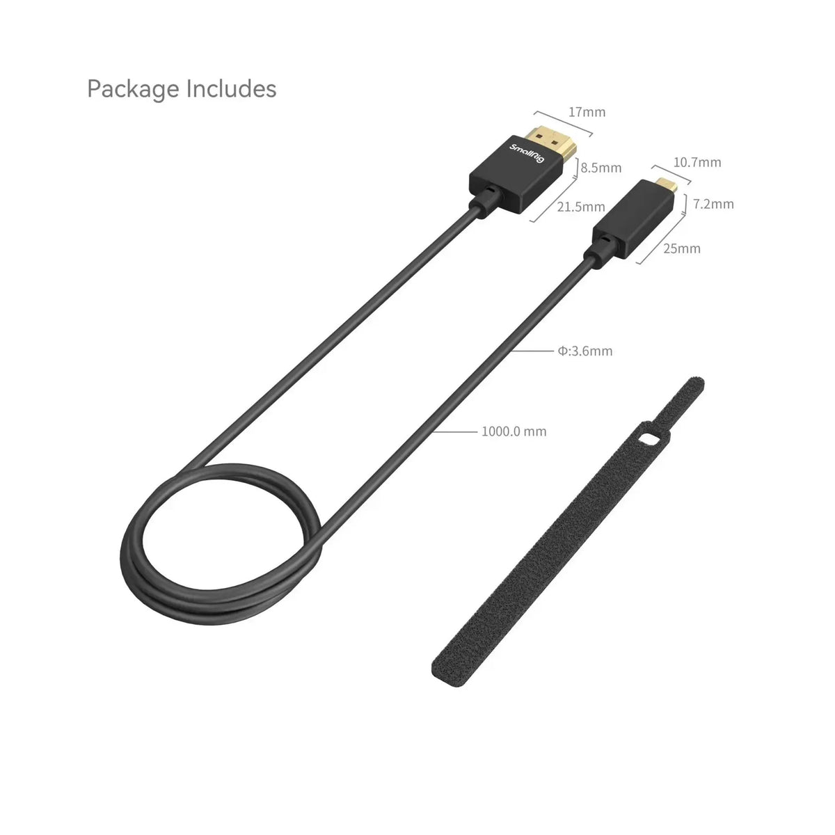 SmallRig Ultra-Slim 4K Micro-HDMI to Full-HDMI Cable, Type-D to Type-A, 3.3ft (100cm)