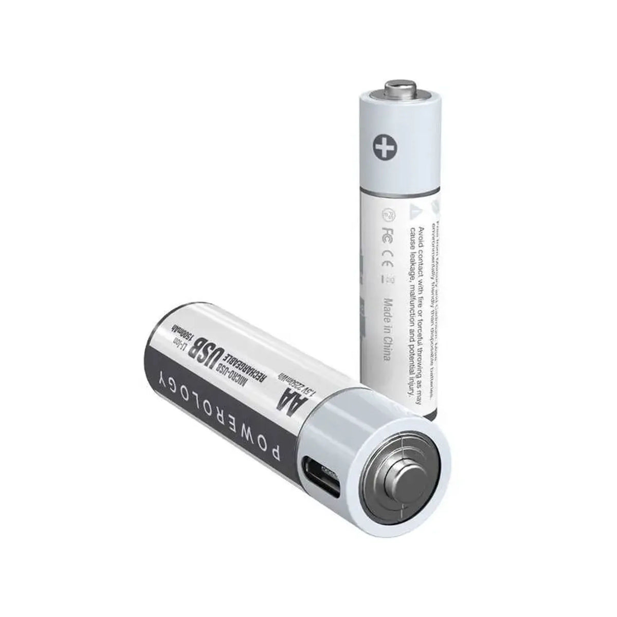 Powerology USB Rechargeable AAA Batteries, 2-Piece Pack, Built-In Micro-USB Port, PRUBAAA2