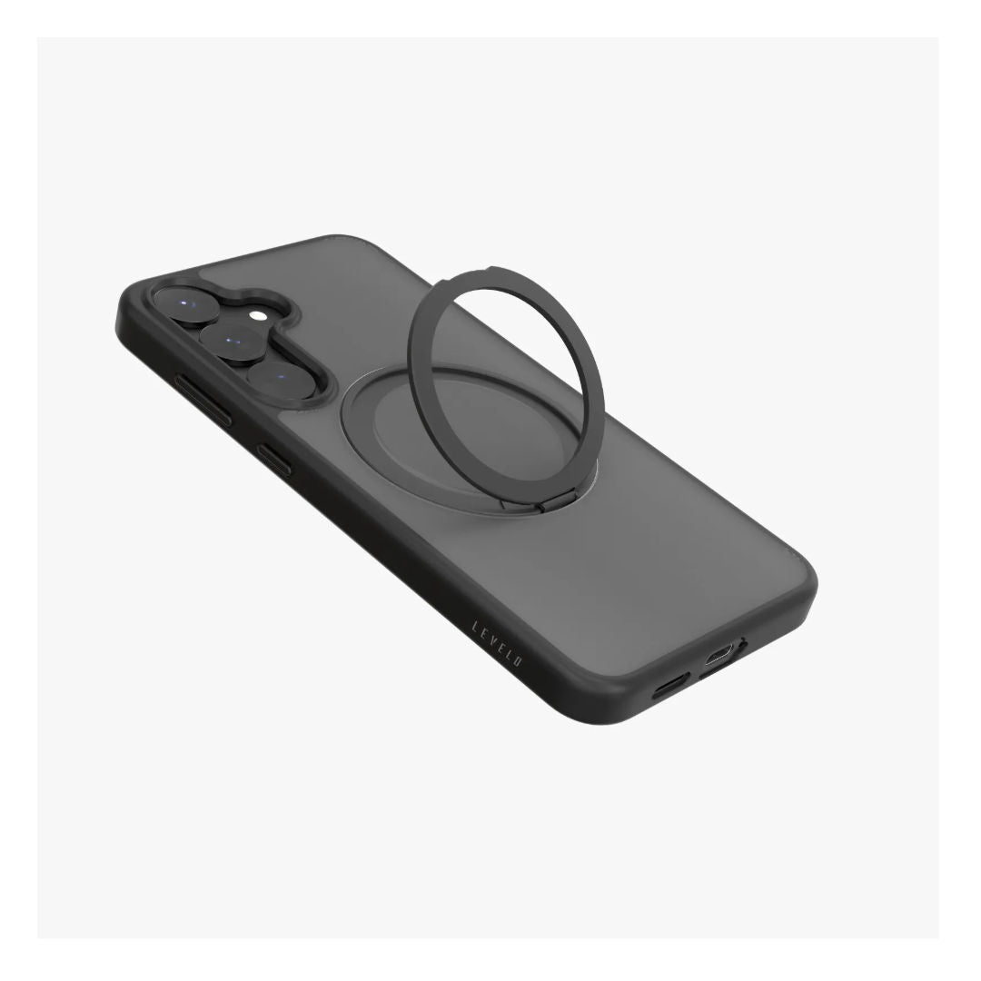 Levelo Via Matte With Ring Stand Case For Samsung S25 Ultra & S25 Plus, Black