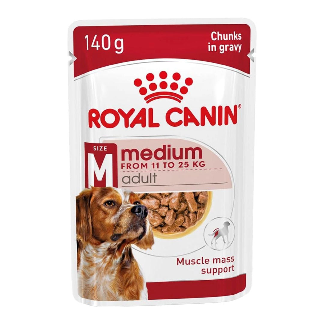 Royal Canin Medium Adult Wet Dog Food In Gravy, 140gm, Pack of 10