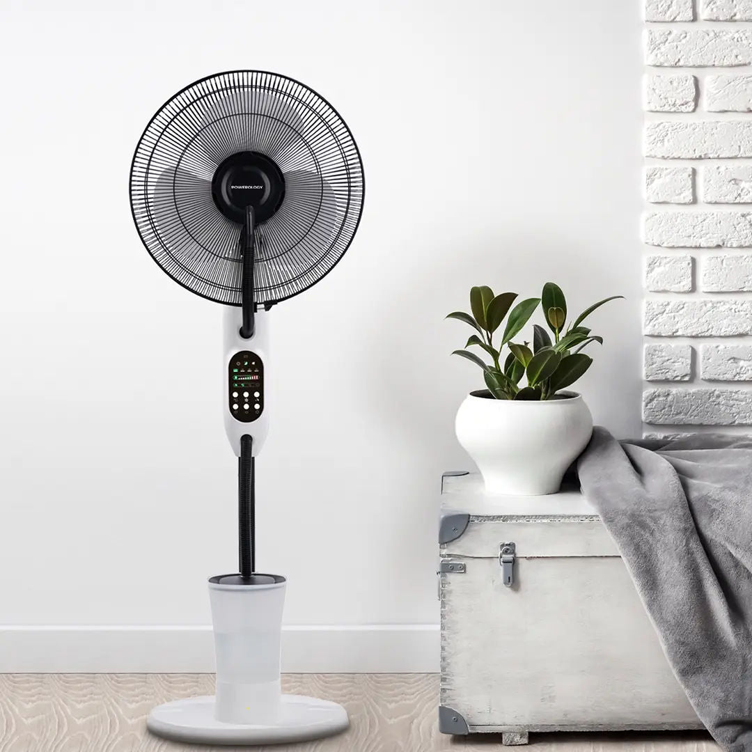 Powerology Tilt & Oscillating Fan Mist Spray & Humidifier, Black