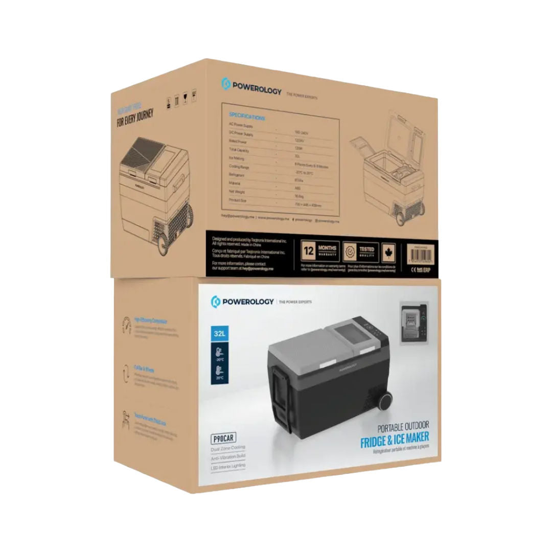 Powerology Portable Outdoor Fridge & Ice Maker, Black