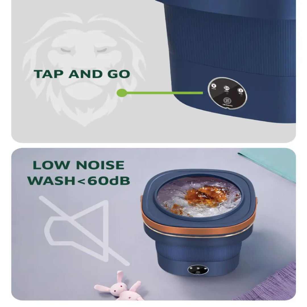 Green Lion Foldable Mini Washing Machine 9L, 60W, Portable Compact Washer for Travel & Home, Blue