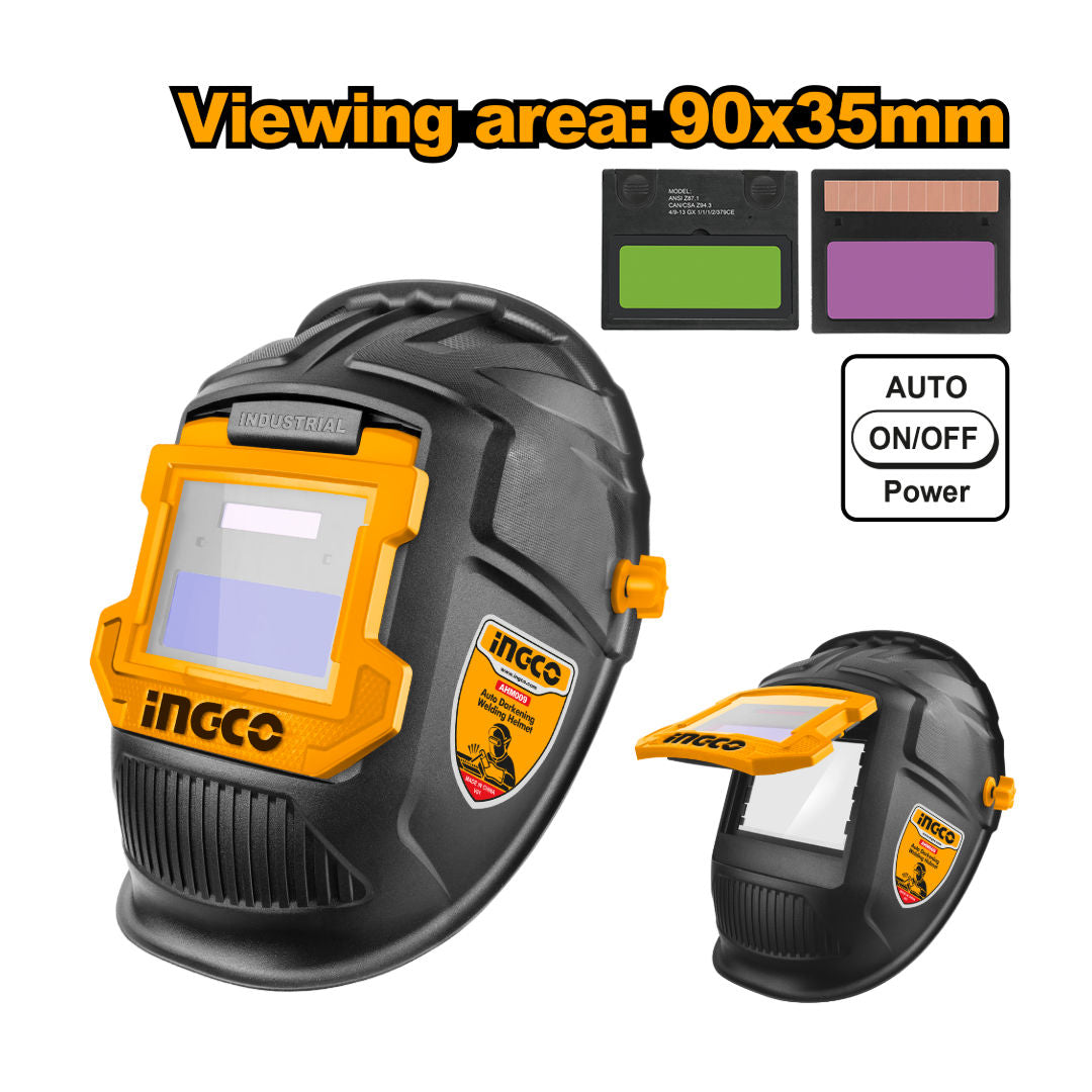 INGCO Auto-Darkening Welding Helmet,  90x35mm Viewing Window