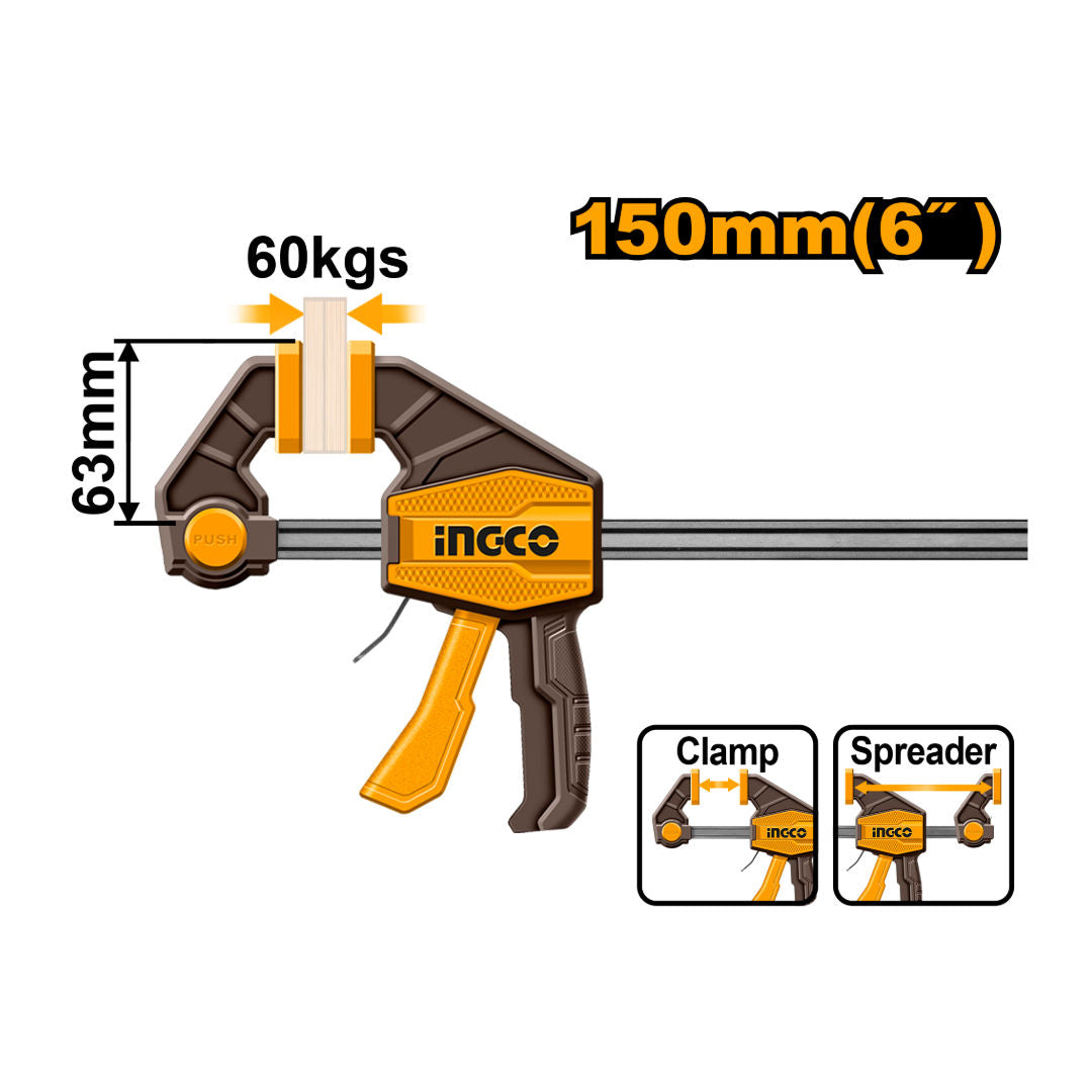INGCO Quick Bar F-Clamp, 60kg Max Clamp Force