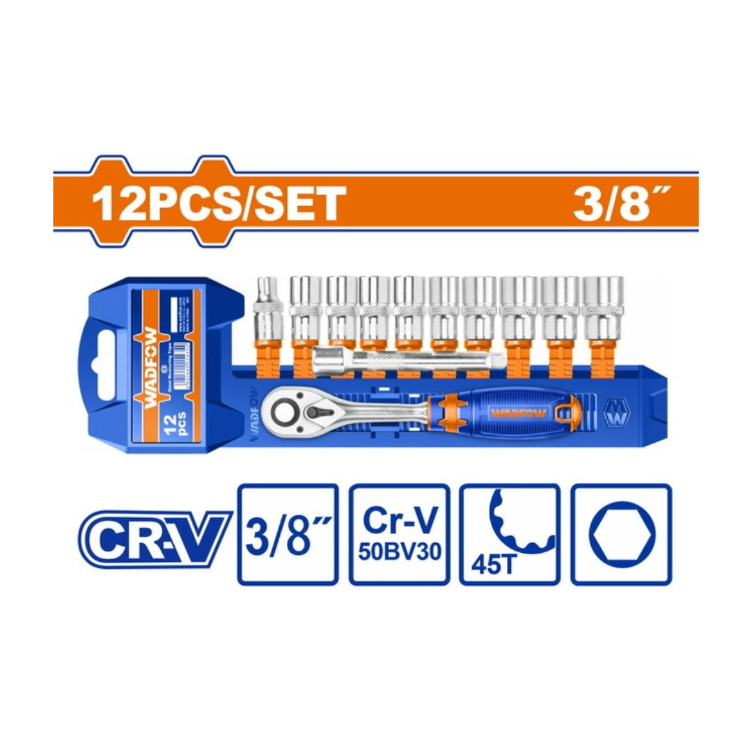 WADFOW 12 Pieces Socket Set, Chromed Plated