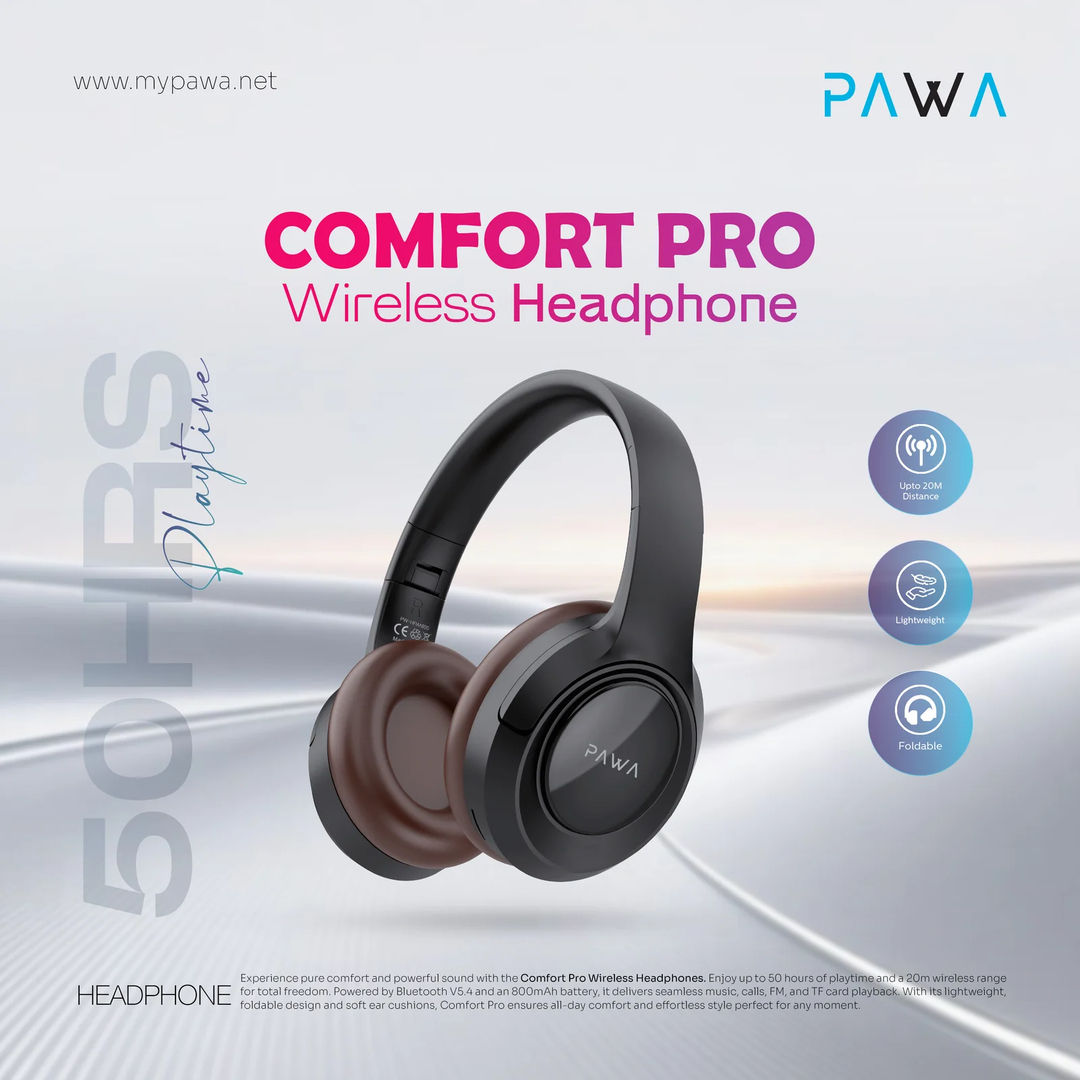 Pawa Wireless Bluetooth Headphone Comfort Pro, Black