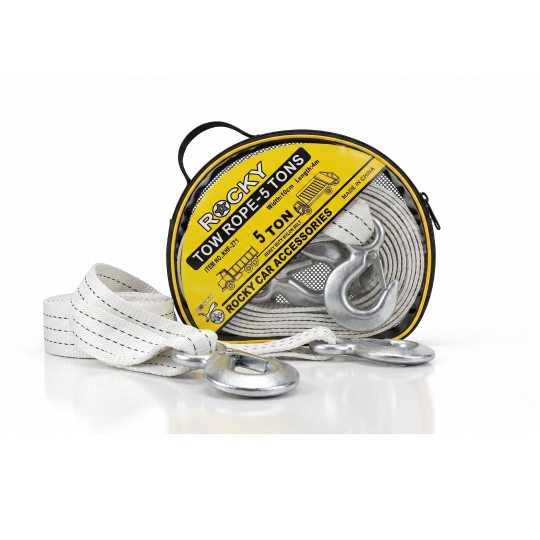 Rocky 5-Ton Heavy-Duty Nylon Tow Rope, White