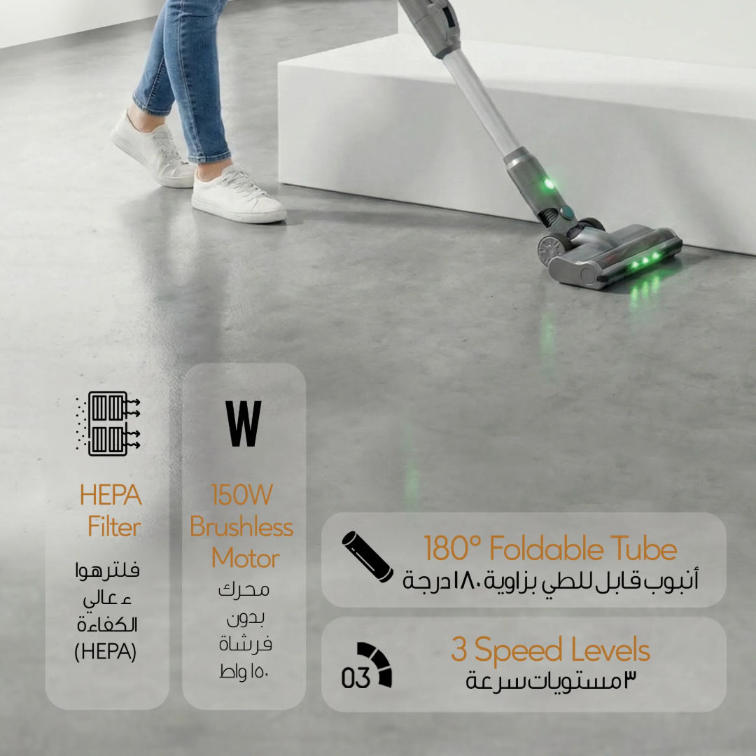 Green Lion Lite Cordless Vacuum Cleaner with 180° Foldable Tube, Gray
