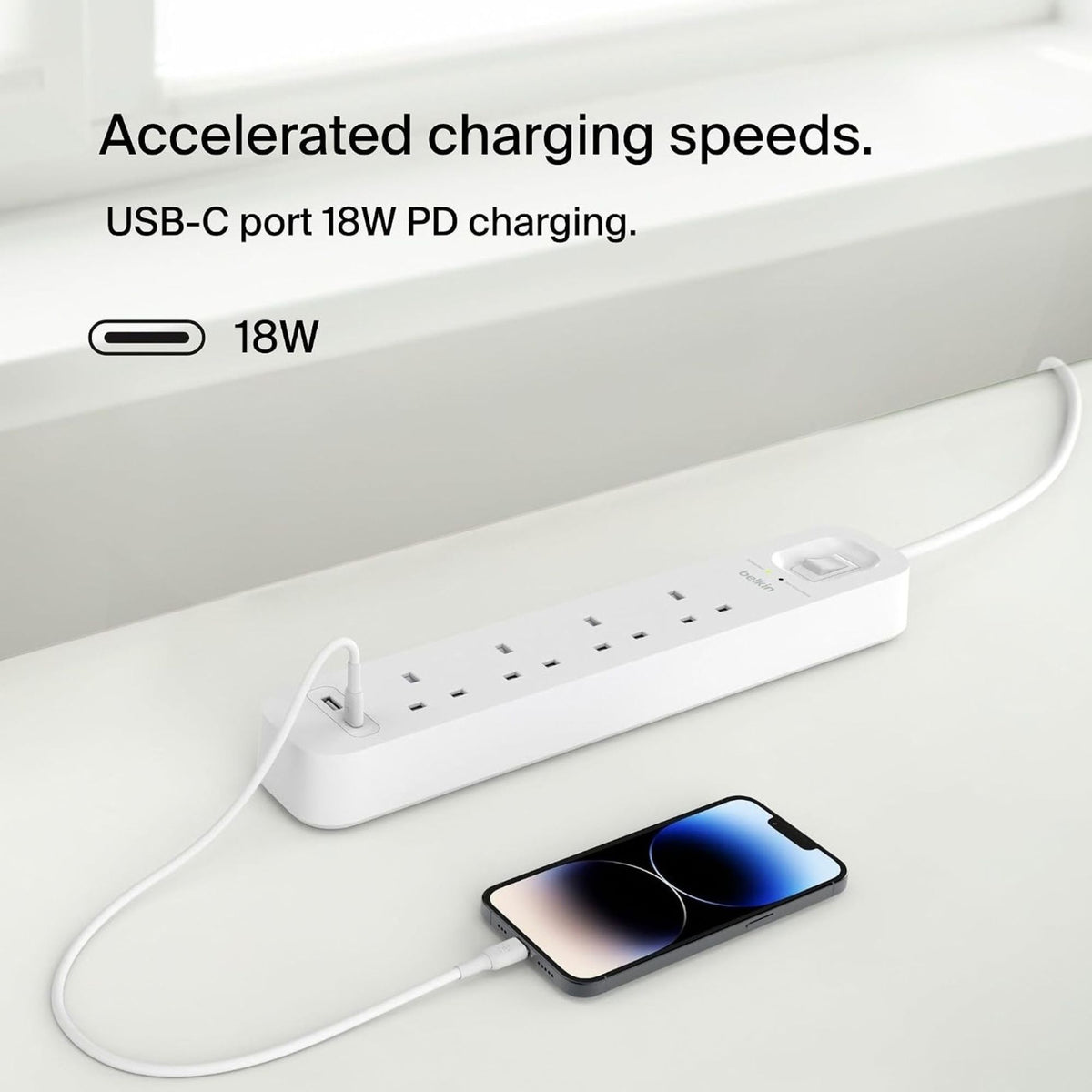 Belkin Outlet Surge Protector, 18W USB-C, USB-A, 2M Cord