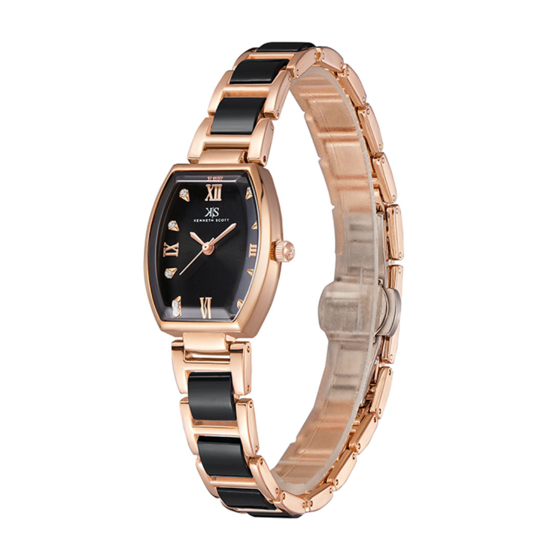Kenneth Scott Women’s Analog Rectangular Dial Watch, K23520 Series, Ceramic Bracelet