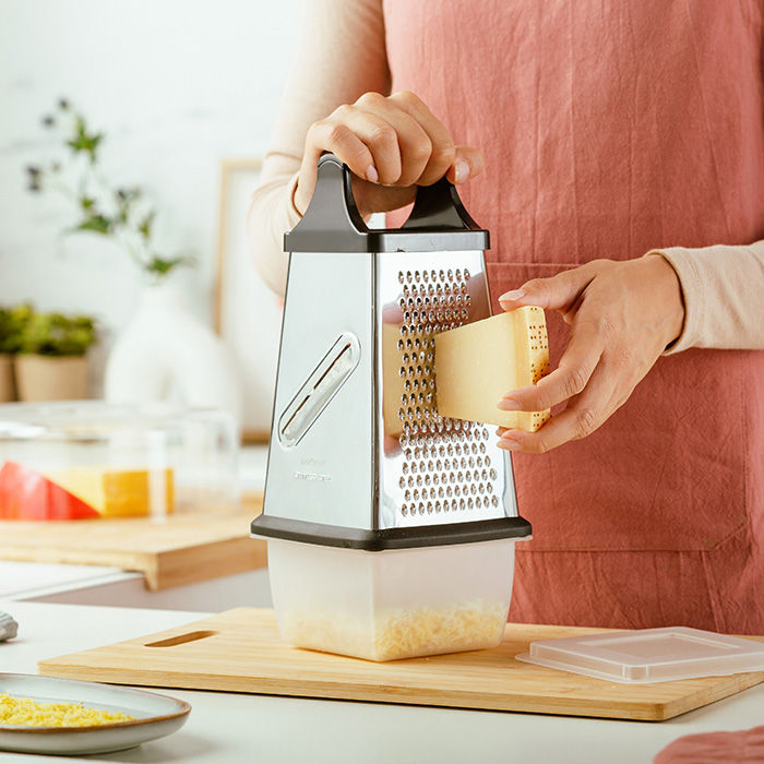 NAVA Stainless Steel Grater Misty With Plastic Storage Bowl, 31cm