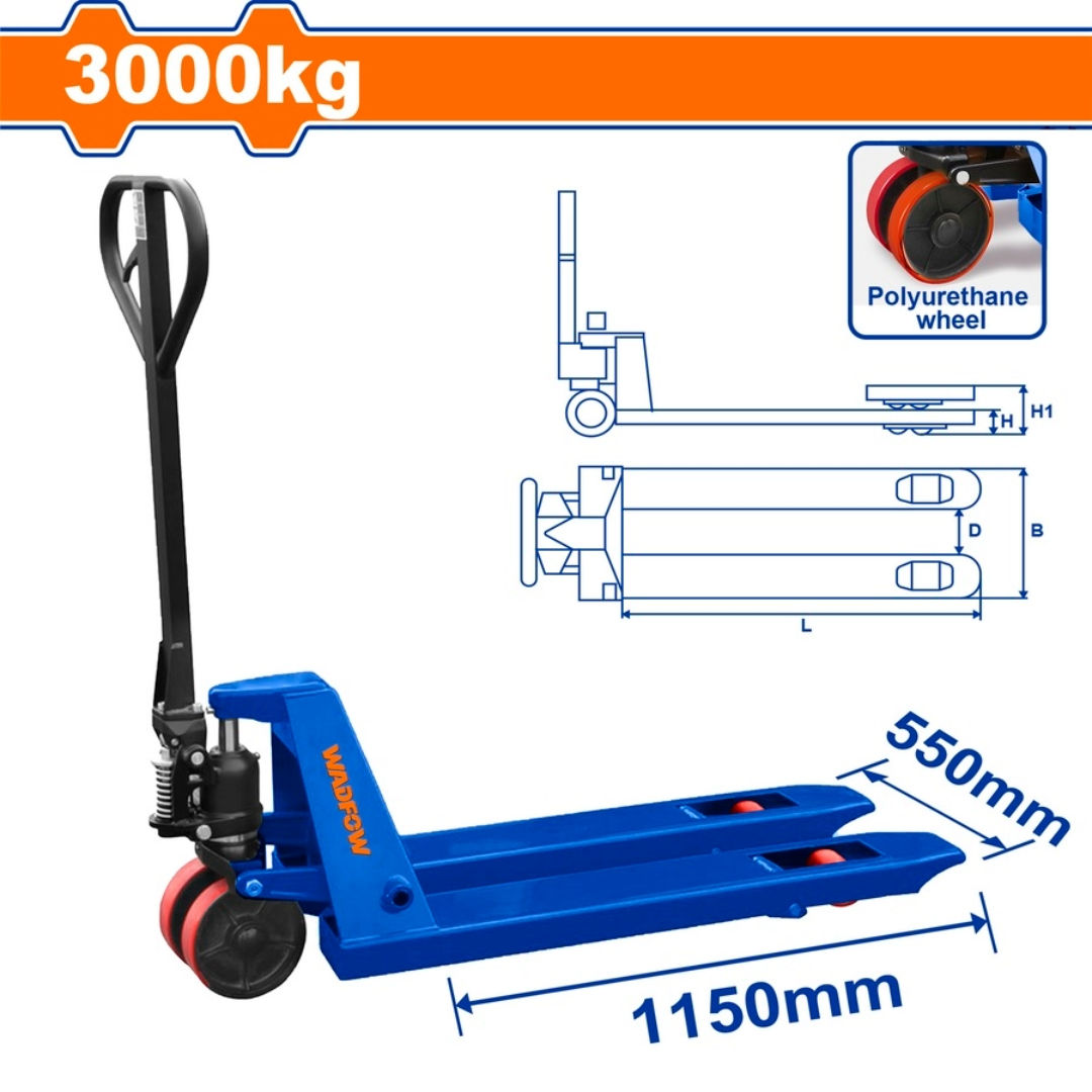 WADFOW Hand Pallet Truck, 3000kg, 550×1150mm