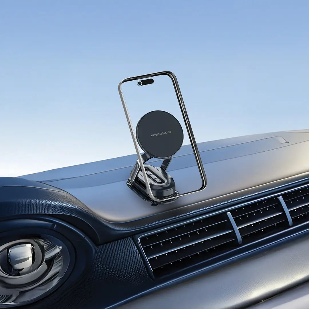 Powerology FlexiMount MagSafe Car Holder, 360° Rotating Base, Black