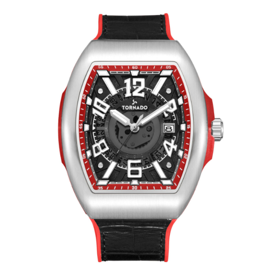 Tornado Men's Xenith Analog Display and Leather-Rubber Fusion Straps Watch, 44mm