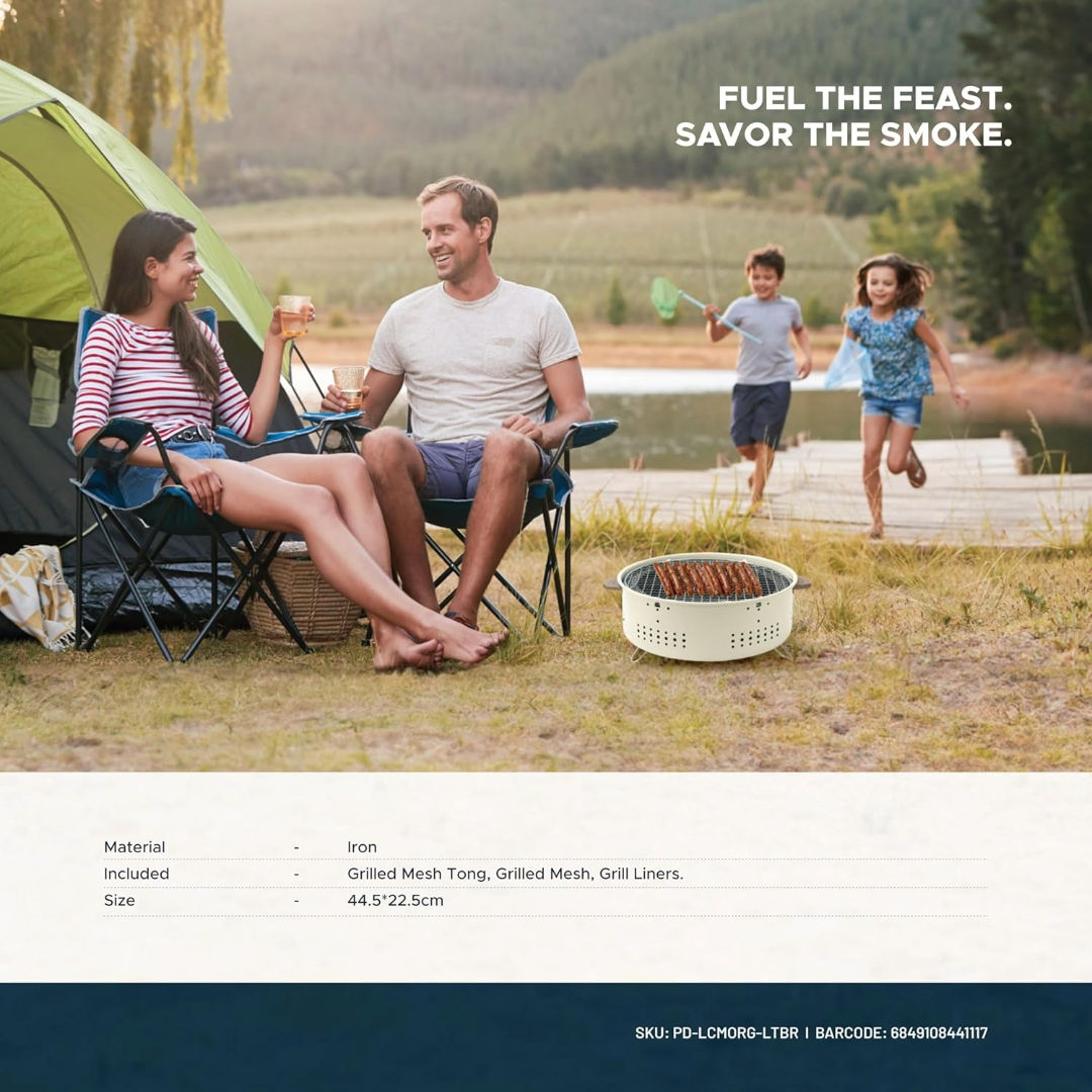 Porodo Lifestyle Camping Mini Outdoor Round BBQ/Charcoal Grill, Light Brown