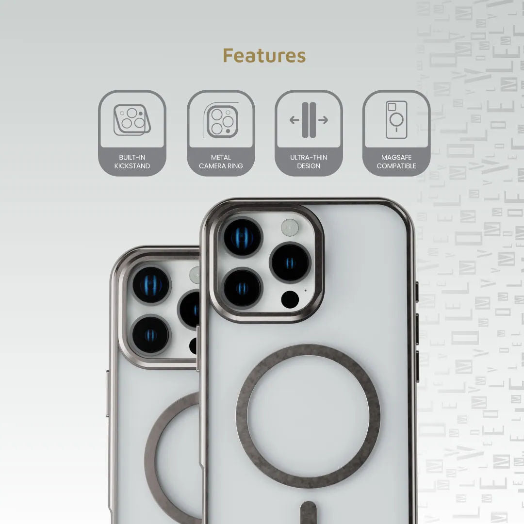 Levelo Elio PC Case with Camera Ring Stand for iPhone 16 Pro Max, Titanium