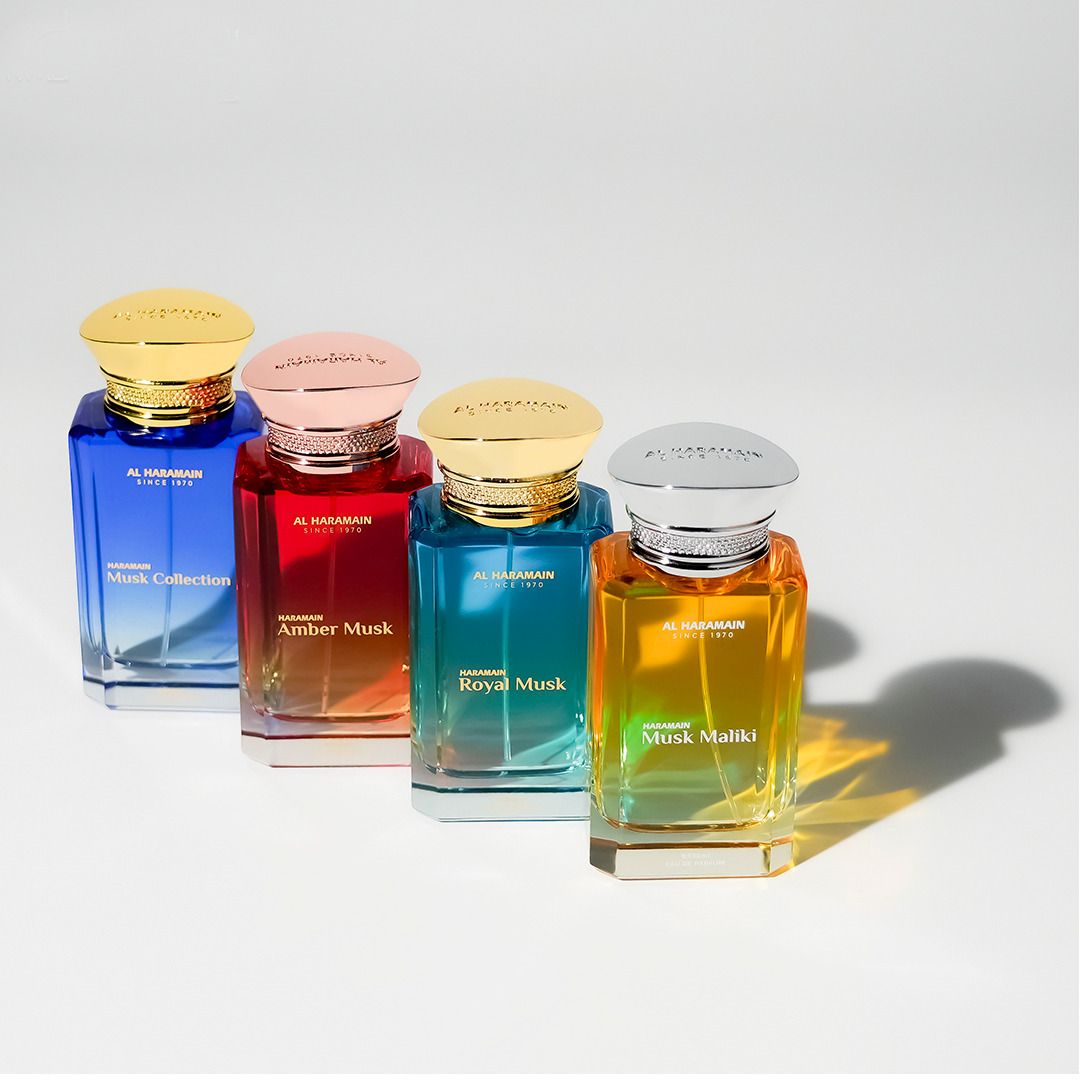 مجموعة هدايا "الحرمين" من عطر المسك، 4 زجاجات عطر برائحة المسك سعة 100 مل، مجموعة عطور فاخرة للجنسين