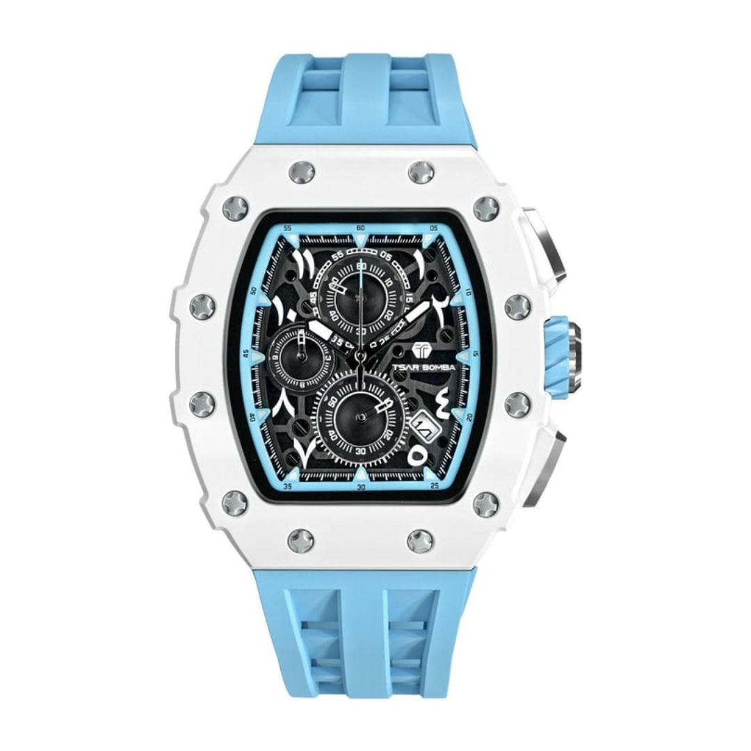 TSAR Bomba Men's White Case Blue Silicon Bio-Ceramic Quartz Watch