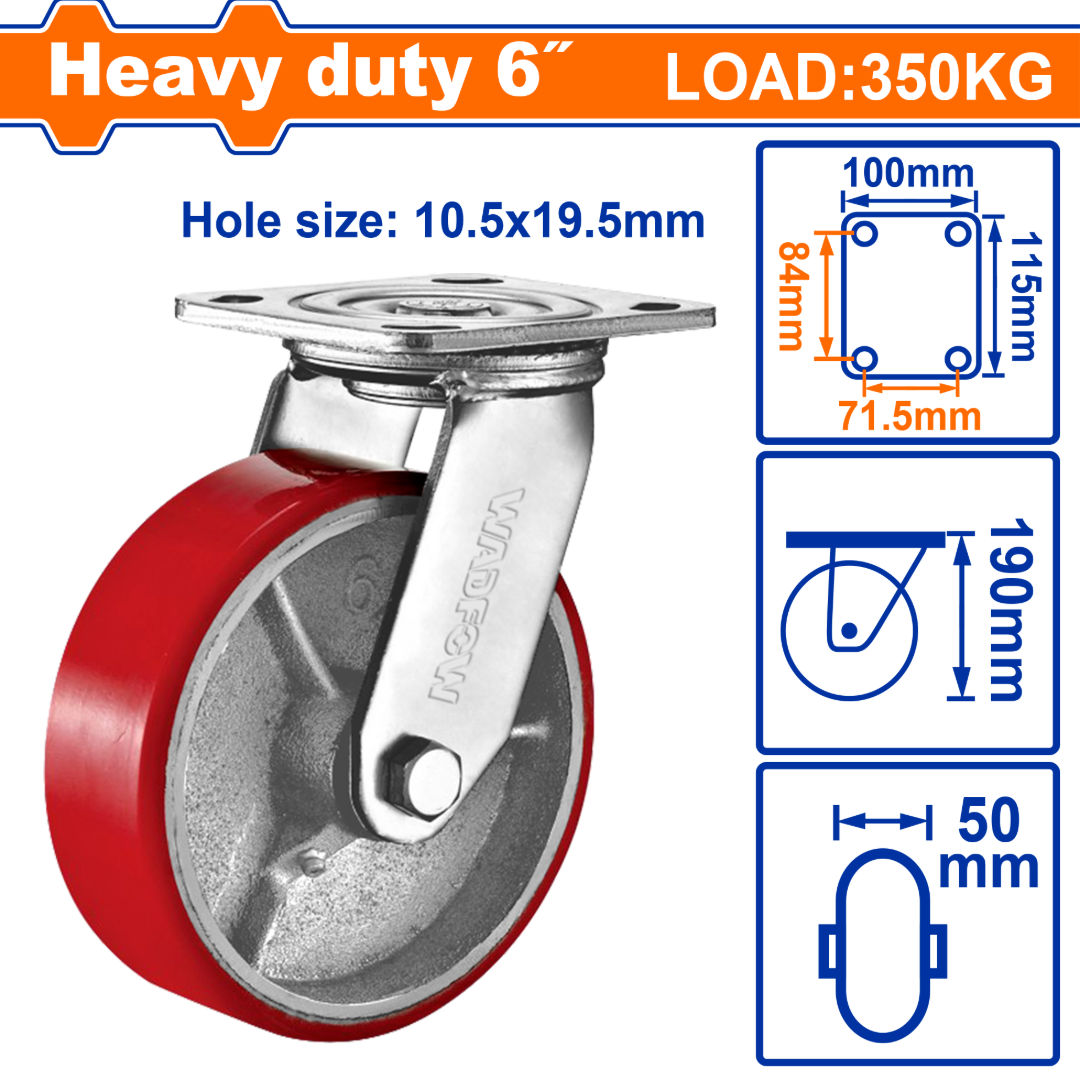 WADFOW Heavy-Duty Caster Wheel, Steel + PU Series