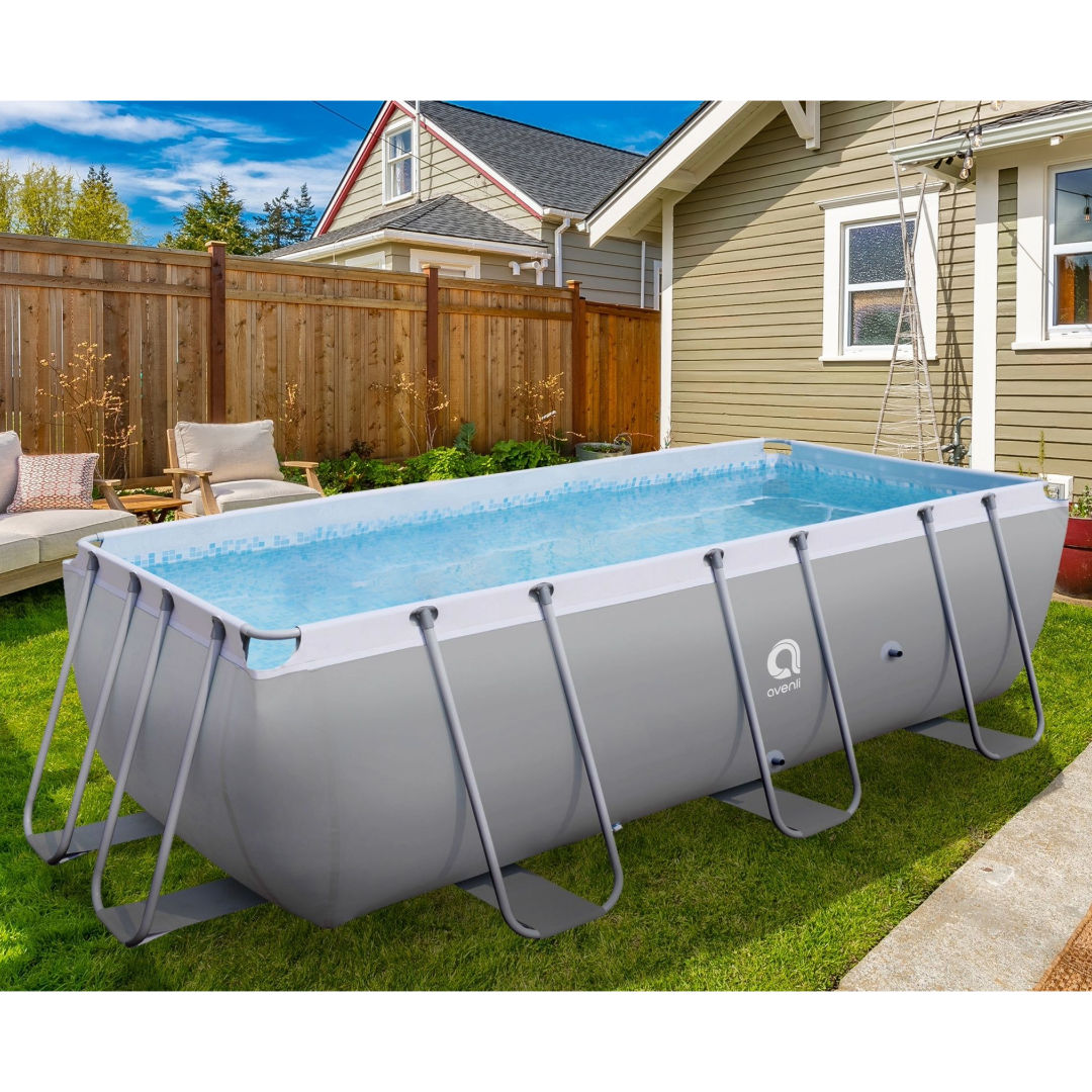 Jilong Rectangular Steel Frame Pool with Filter Pump & Ladder, 530 Gallons, Model 17726EU