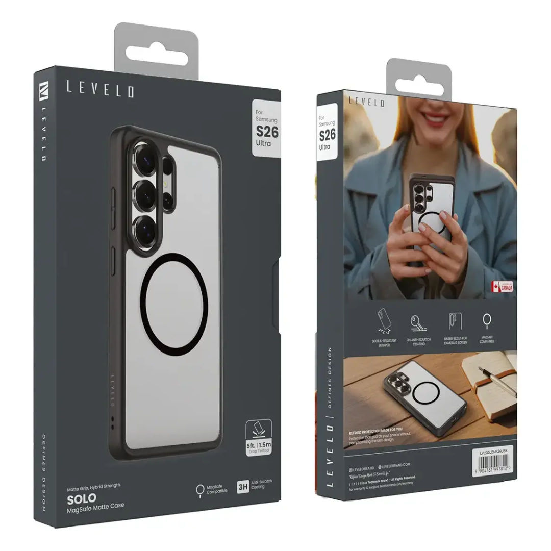 Levelo Solo MagSafe Matte Case For Samsung S26 Ultra, Black