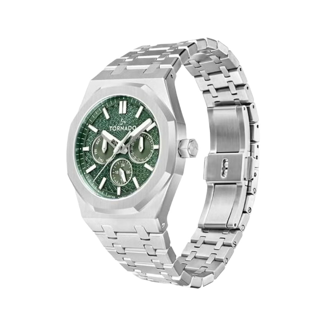 TORNADO Aurora Nova Men's Multi Function Stainless Steel Green Dial Watch
