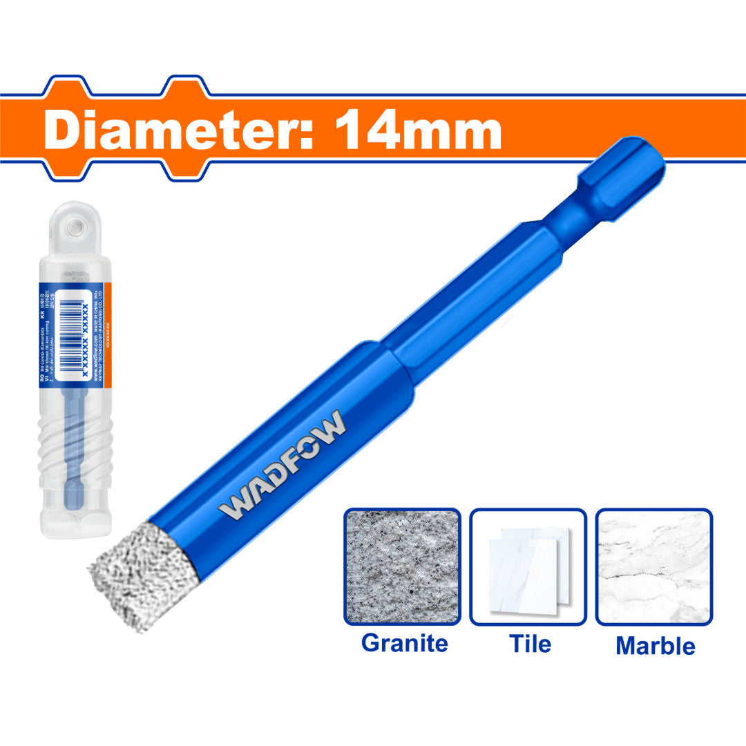 WADFOW Brazed Diamond Core Drill Bit, 5mm to 16mm, 1/4″ Hex Shank, for Tile, Ceramic, Granite & Stone