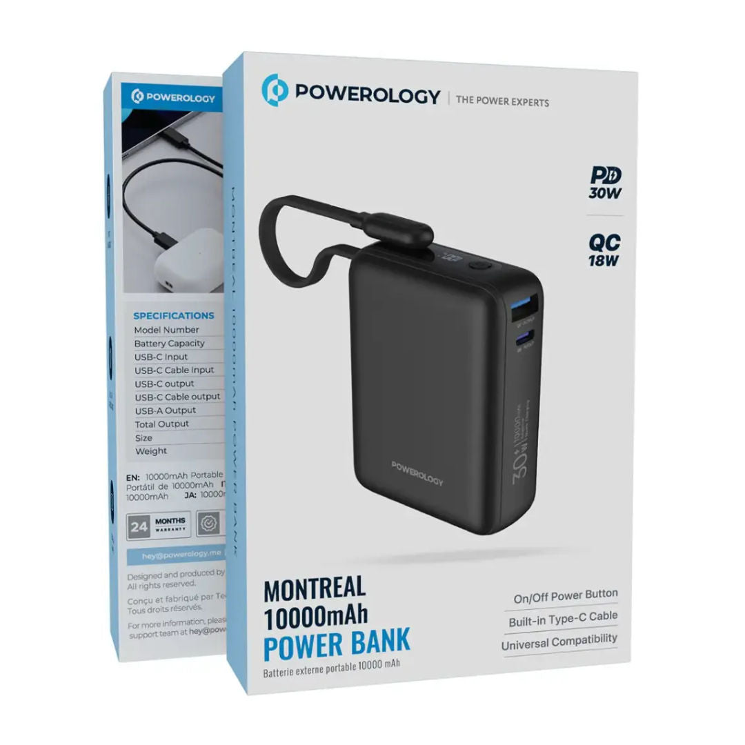 Powerology Montreal 10000mAh Power Bank, Black