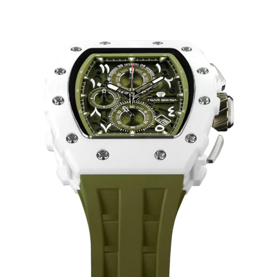 TSAR Bomba Men's White Case Olive Strap Bio-Ceramic Quartz Watch